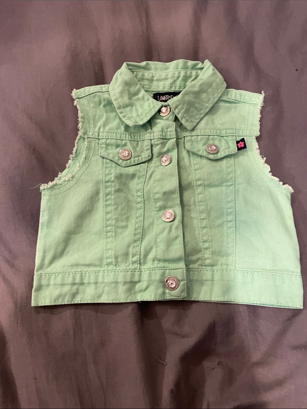 Limited Too Mint Green Cropped Denim Vest